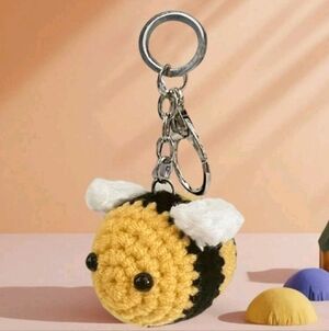 Handmade Crochet Bumblebee Keychain Yellow and Black Bag Accessory